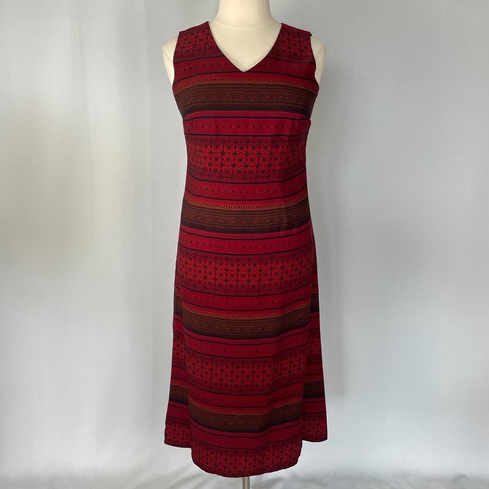 Vtg Maxi Dress Size 12 Burgundy Red Boho Stripe Sleeveless Whimsigoth Fairy 90s